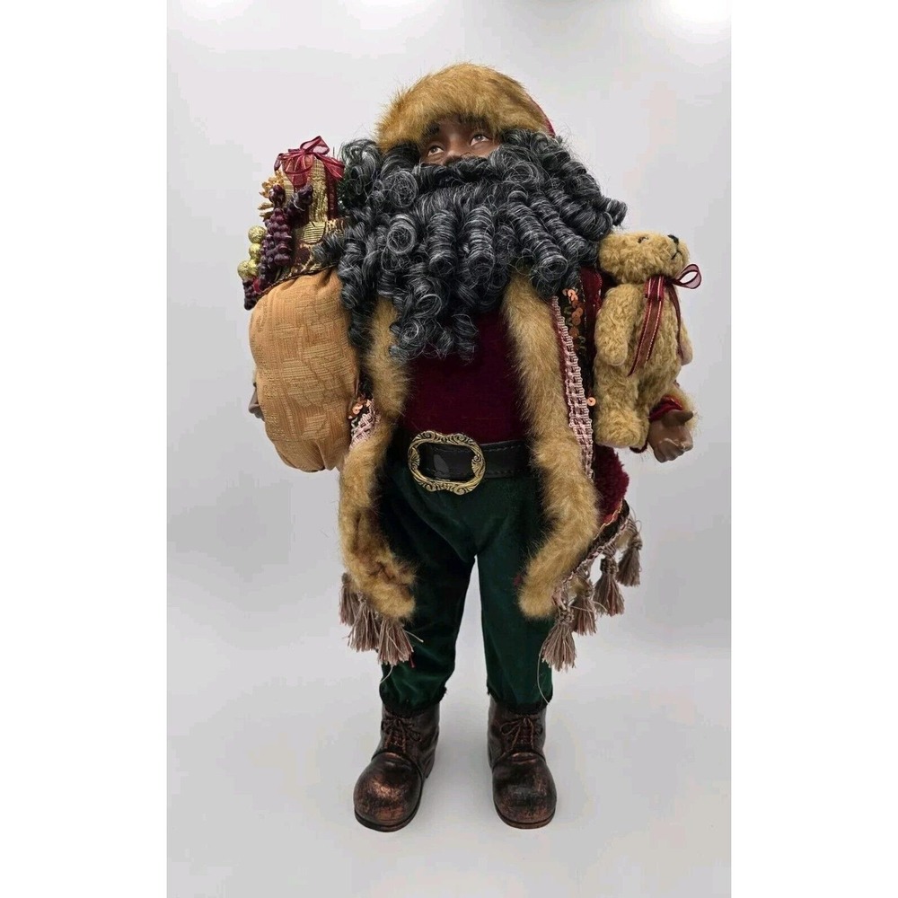 24" Standing Santa Figure African American Black Beard Bronze Look Boots VTG‎